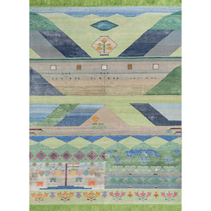 Tapis Manchaha bleu noué à la main en laine et soie de bambou, épaisseur 10 mm, motif géométrique abstrait, rectangulaire, pour la maison et le couloir, modèle Les-1659 - Product Image 1