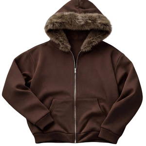 Winter Men's Hooded <b>Zip</b>-<b>Up</b> <b>Jacket</b> Fleece-Lined Washed Casual Streetwear Kangaroo Pockets Ribbed Cuffs Windproof Quick Dry - Product Image 1