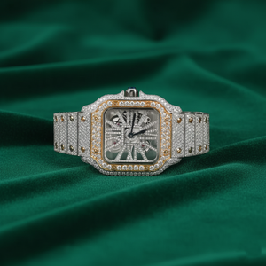 Montre de luxe carrée en moissanite glacée, acier inoxydable, cadran bleu romain, date, verre saphir, étanche, robe T*mep*ece - Product Image 1