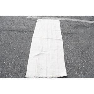 Vintage Turkish <b>Rug</b> 2.3x6 ft, White <b>Runner</b> Solid Wool <b>Rug</b> - Product Image 1