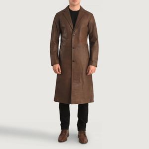 Vêtements d'extérieur en cuir de mouton véritable à manches longues pour hommes avec col rabattu et ceinture longs manteaux d'automne pour hommes - Product Image 3