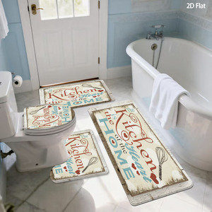 Custom Printed Printed <b>Bathroom</b> Rug <b>Set</b> for <b>Bathroom</b> Non-Slip Shower Curtain Bath <b>Mat</b> - Product Image 1