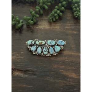 Barrette à cheveux vintage Paul Livingston Golden Hills, faite à la main, style cluster en turquoise et argent sterling - Product Image 1