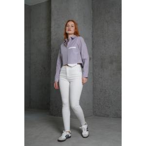 เสื้อเชิ้ตแขนยาวลายทางสีม่วงสำหรับผู้หญิง ยี่ห้อ Lustrin ผลิตจากผ้าฝ้ายผสมโพลีเอสเตอร์ มีกระเป๋า เหมาะสำหรับธุรกิจขายส่ง - Product Image 3