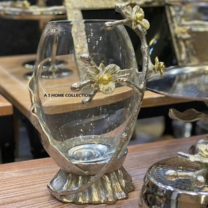 Grand vase à fleurs en bois brun avec branche en métal doré, décoration élégante pour le salon, style côtier pour anniversaire - Product Image 5