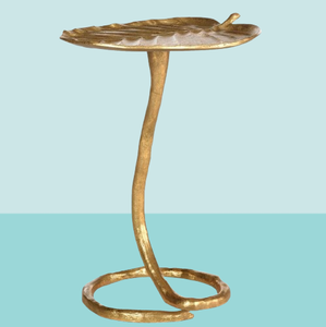 โต๊ะกาแฟโลหะสีเหลืองสุดทันสมัยพร้อมพื้นผิวลายใบไม้ด้านบนสำหรับห้องนั่งเล่นสำนักงานหรือห้องนั่งเล่น - Product Image 5