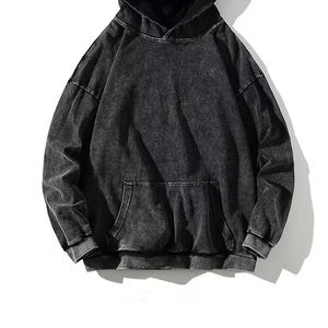 Full Black Blank Heavyweight Vintage Acid Wash Hoodie Men Unisex 100% Cotton Hoody Jacket With Pocket <b>Tie</b> <b>Dye</b> <b>Hoodies</b> - Product Image 4