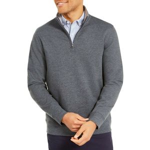 Felpa da Uomo Club Room con Zip 1/4, Grigio Scuro, Tinta Unita, in Poliestere/Cotone, Foderata, Ricamo Serigrafato, Taglia Small - Product Image 1