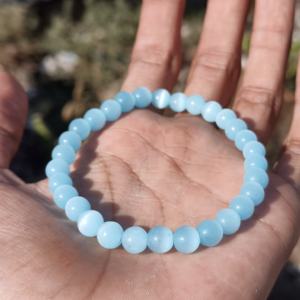 Trendy Aquamarine Beaded <b>Bracelet</b> for Women 18 cm Strand Light Blue Gemstone <b>Beads</b> Polished - Product Image 2