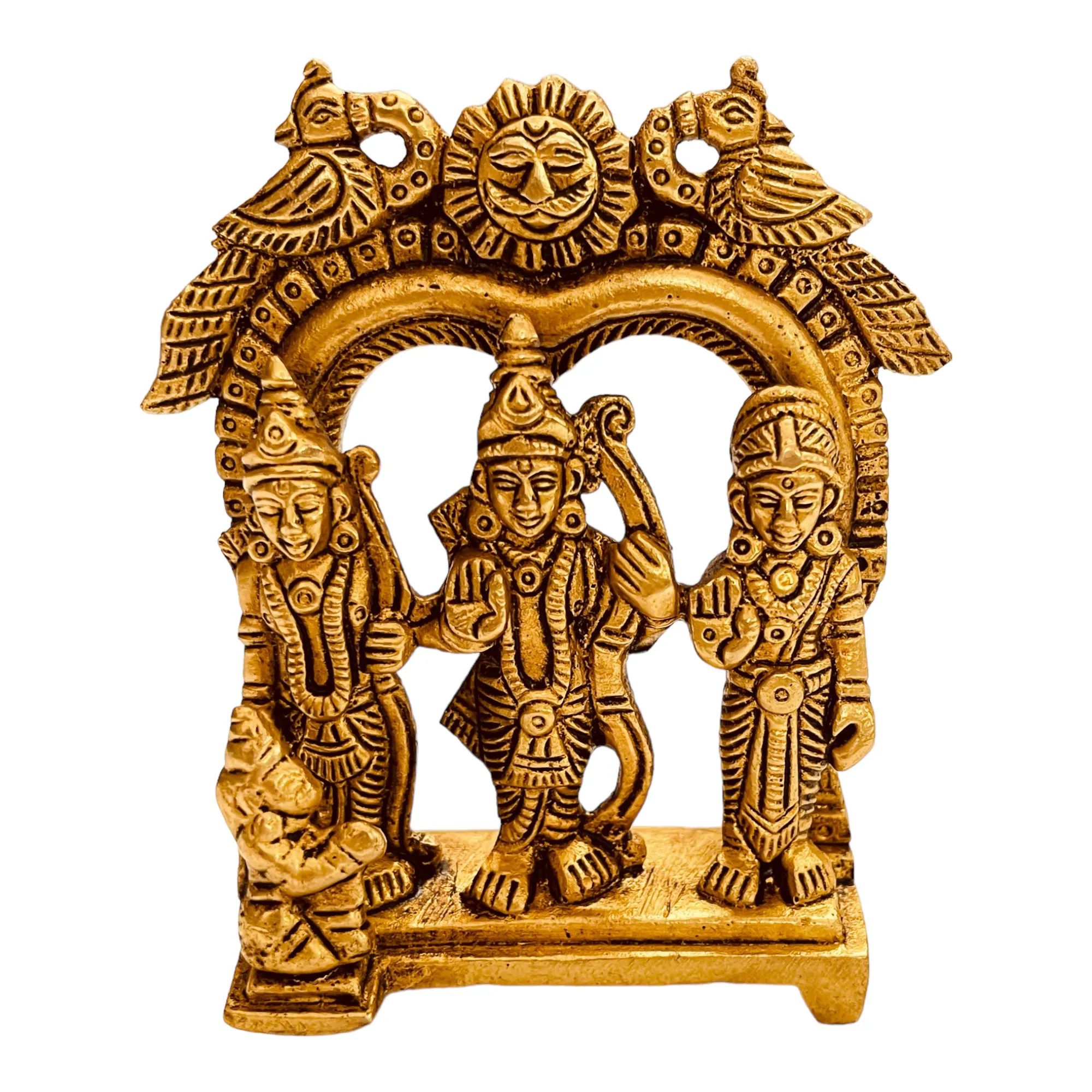 Sahaya patung kuningan buatan tangan Ram Parivar Hindu God Lord Ram Lakshmana dan Sita 9cm x 7.5cm x 3cm ideal untuk dijual kembali oleh kuil Sto
