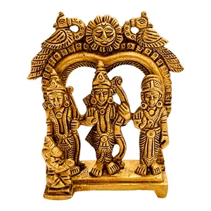 Sahaya hecho a mano latón Ram Parivar dioses hindúes Lord Ram Lakshmana y Sita estatua 9cm x 7,5 cm x 3cm ideal para reventa por Temple Sto