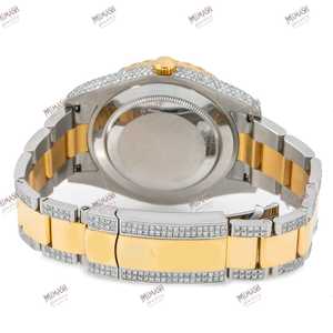 Reloj de diamantes de moissanita de dos tonos de 40mm de la mejor calidad, acento dorado con número romano verde único, esfera analógica, estilo antiguo de lujo - Product Image 5