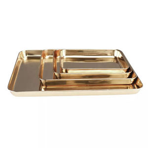 Plateau de service rectangulaire en acier inoxydable plaqué or parfait pour les bijoux décoratifs stockage de parfum plateau de service de luxe pour vanité - Product Image 6