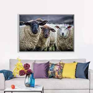 Printed Canvas Artwork: Elegant Farm Decor with Sheep Print,WHITE <b>FRAMED</b> CANVAS - Product Image 1