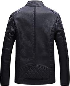 Chaqueta de cuero PU de moda informal para hombre con doble cremallera cuello levantado al aire libre diseño clásico lienzo tejido recubierto procesamiento - Product Image 3