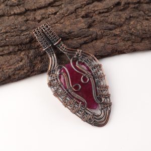 Kashmiri <b>Ruby</b> Gemstone Pear Cut Copper Wire Wrapped Fashion Pendant <b>Necklace</b> Red Stone Oxidized Silver Festive Gifting Special - Product Image 4