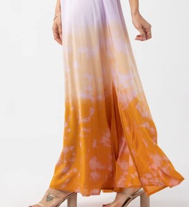 Flowy Rayon Multi Ombre Tie-Dye Long Summer Party Wear Manches à volants Designer Back With Smoky Belt Deep V Neck Knee Side Limon - Product Image 5