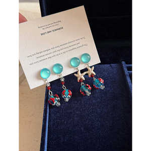 Boucles d'oreilles pendantes en alliage pour femmes, forme étoile bleue, style vintage - Product Image 5