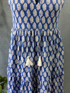 Camisón Largo de Verano para Mujer, de Algodón Puro, Ecológico, Lavable, con Cuello en V, Sin Mangas, Estampado Floral Bohemio, Estampado a Mano, Ligero - Product Image 3