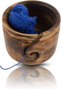 Cuenco de madera liso, ecológico y hecho a mano para tejer y ganchillo, estilo sencillo con ranuras curvadas para evitar nudos y enredos. - Product Image 3