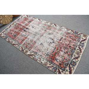 พรมลายตุรกีขนาด 3.37x6 ฟุต สีแดงน้ำเงินลายทางวินเทจ ทำจากขนสัตว์ - Product Image 1