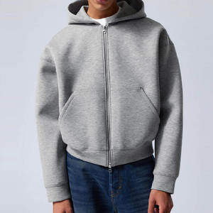 YITE Sweat à capuche court zippé personnalisé pour homme, brodé en chenille, en molleton bouclette de haute qualité 500 g/m², coton épais, fermeture éclair intégrale - Product Image 2