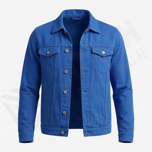 Veste en jean en coton pour homme, col rabattu, couleur unie, boutonnée, manches longues, design élégant, vêtement d'extérieur personnalisé - Product Image 1