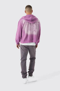 Rose surdimensionné Logo personnalisé lavage à l'acide sweats à capuche hommes Vintage goutte épaule soleil fondu fermeture éclair en détresse broderie 100% coton - Product Image 2