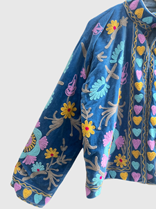 Veste en velours brodée de fleurs, col mandarin, manches longues, style Prairie Chic, vêtements d'automne pour femmes, grande taille - Product Image 4