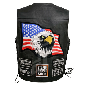 Gilet en cuir pour motards OEM pour hommes gilets de motard en cuir de style américain avec broderie personnalisée gilet en cuir pour motocyclette - Product Image 1