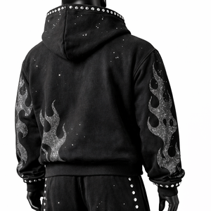 Conjunto Deportivo de Punto con Capucha para Hombre, Lavado Ácido, Poliéster/Algodón, Color Sólido, Peso Pesado 300g, Transpirable, Casual, para Invierno y Actividades al Aire Libre - Product Image 4