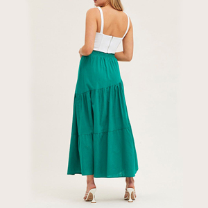 Custom Women's Asymmetric Tier Maxi Skirt Proshah Drawstring Waist Tiered Design Lined 100% cotton Loose Fit lady skirts jade - Product Image 4