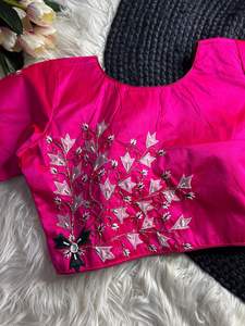 Boutique-Style Both Side Handwork Embroidery Sleeves <b>Readymade</b> Stitched Ethnic Silk Saree Matching <b>Blouse</b> for Bridal Partywear - Product Image 6