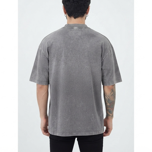 T-shirt OEM pour homme, été 2026, 210 g/m², coupe oversize, délavé à l'acide, 100 % coton, couleur unie, effet soleil délavé, vintage, col rond, manches courtes - Product Image 5
