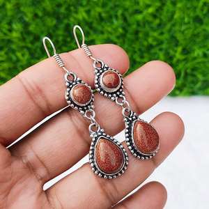 Pendientes de Piedras Preciosas Goldstone, Plata 925, Cristal, Estilo Boho, Hechos a Mano, de Lujo, para Boda y Fiesta, Regalo para Ella - Product Image 2