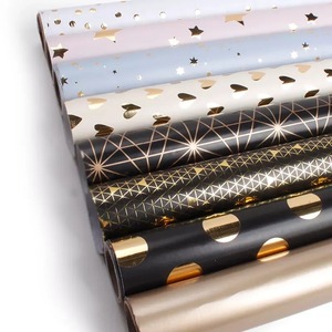Double Side PE Recyclable Art <b>Paper</b> Gift <b>Wrapping</b> Roll Gold Stars Hearts Polka Dots Geometric Patterns Black <b>White</b> Eco-Friendly - Product Image 1