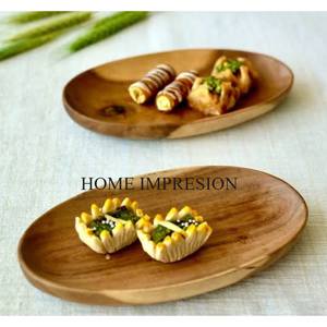 Plateaux de forme circulaire en bois naturel plateaux de service en bois pour thé café plat de service de fruits avec autocollant en émail personnalisé appliqué - Product Image 5