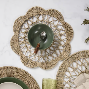 Tissé à la main écologique jonc de mer fleur napperon vaisselle décoration de fête style américain en gros du Vietnam - Product Image 5