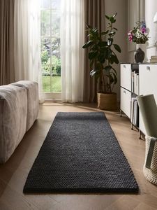 Hautement recommandé moderne 80x250 cm pur laine tapis salle à manger hall/entrée chambre salon coureur avec perles ton anthracite - Product Image 2