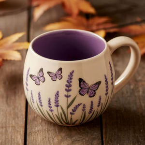 Tasse en céramique de conception imprimée pour la tasse de café ou de thé de table de forme ronde de couleur pourpre d'hôtel ou de restaurant à la maison - Product Image 1