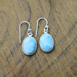 Pendientes de gota de Larimar en Plata de Ley 925, piedras preciosas naturales hechas a mano, forma ovalada, regalo de joyería de boda chapado en oro - Product Image 1