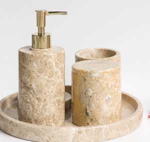 Nouveauté : Ensemble d'accessoires de salle de bain en quatre pièces, écologiques, taille personnalisée, en stock, marbre blanc onyx albâtre, salles de bain à domicile - Product Image 2