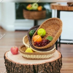 Handmade Food Storage Wicker <b>Basket</b> Pantry Organization and Storage Oval Serving Bowls Display <b>Basket</b> Household Snack Storage - Product Image 4