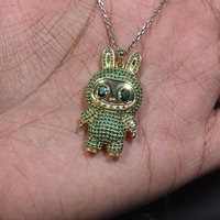 Pendentif en forme d'animal inspiré de Labubu, très vendu, en argent sterling 925, micro-pavé de zircon cubique rose, pendentifs fins, breloques
