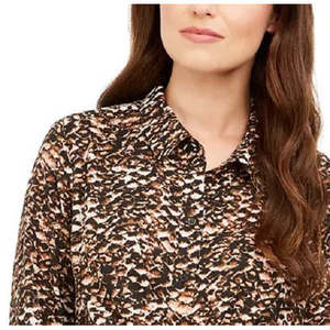 Camicetta Formale Casual da Donna Alfani con Stampa Leopardata e Motivo a Torsione Frontale, Nera, Taglia S-XL, Realizzata in Tessuto Popeline di Seta - Product Image 2