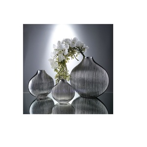 Luxury Modern Smoked Grey Aluminum Flower <b>Vase</b> Set <b>Textured</b> Ribbed Decorative Home Centerpiece Handmade Eco-Friendly Wedding Pot - Product Image 1