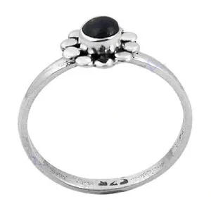 Bague Fleur en Argent 925 et Onyx Noir Style Vintage avec Sertissage Clos, Unisexe, Usage Quotidien, Art Palace, du Rajasthan - Product Image 3