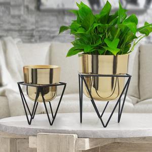 Handmade Gold Metal <b>Flower</b> <b>Vase</b> <b>Black</b> Geometric Iron Stands Modern Coastal Home Decor for Living Room Bedroom Plant Display - Product Image 2