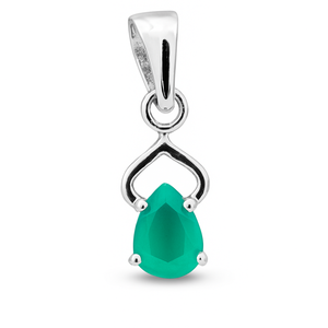 Pendentif goutte d'eau en onyx vert taillé en poire 4x6mm, argent sterling plaqué rhodium, bijoux minimalistes unisexes, meilleur prix, 0,95g, Rhaya - Product Image 1