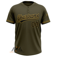 Ensembles de maillots de softball personnalisés pour adultes, unisexes, respirants, à séchage rapide, 100 % polyester, à deux boutons, couleur olive noir-ancien or, pour équipes